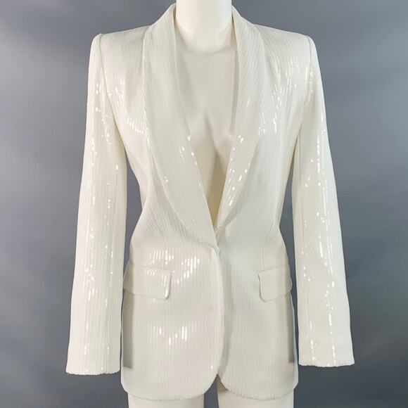 ZADIG & VOLTAIRE S Vive White Cotton Blend Sequined Shawl Collar Jacket Blazer - Picture 1 of 9